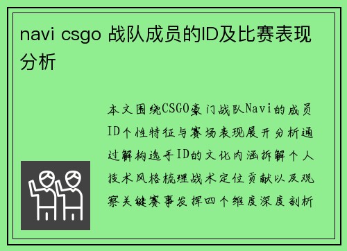 navi csgo 战队成员的ID及比赛表现分析