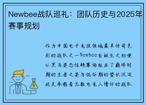 Newbee战队巡礼：团队历史与2025年赛事规划